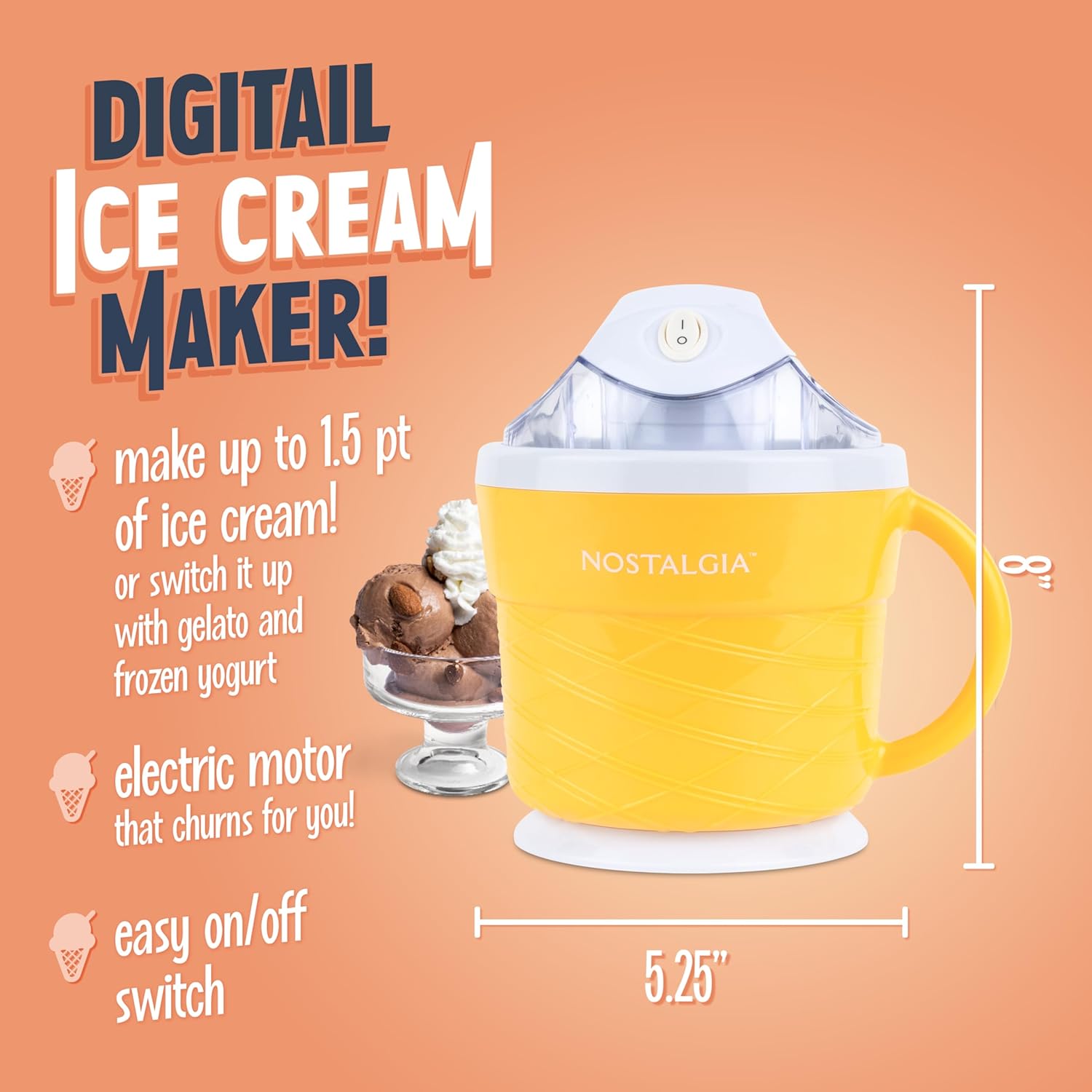 Nostalgia Electric Ice Cream Maker - Old Fashioned Soft Serve Ice Cream Machine Makes Frozen Yogurt - 1.5 Quart Tan