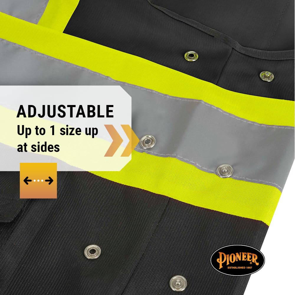 Pioneer Hi-Vis Reflective Safety Vest, Solid Neon, 8 Pockets, Zipper, Adjustable