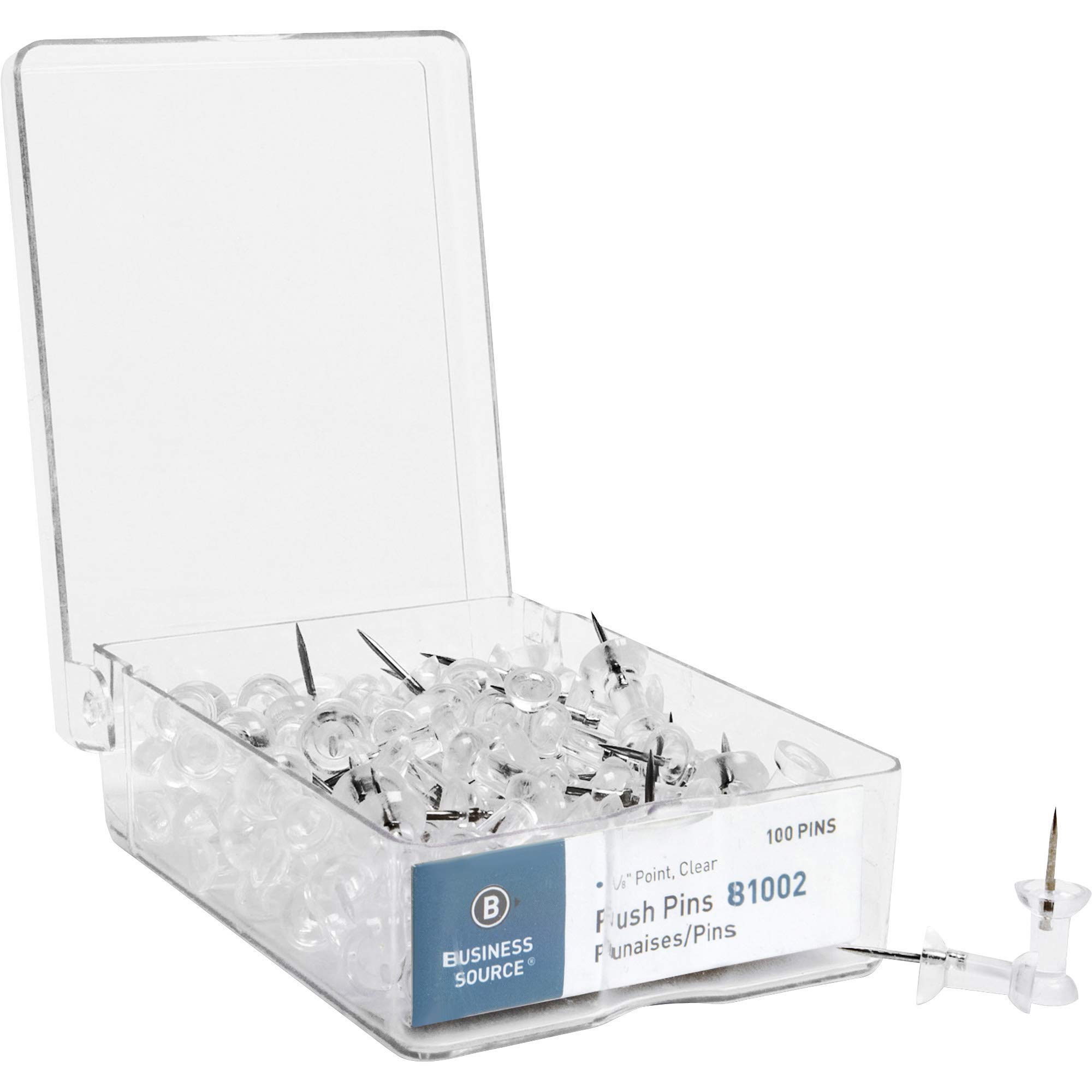 Business Source 1/2" Head Push Pins, Clear - Box of 100