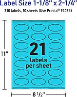 Avery Printable Oval Labels, Sure Feed Technology, 1-1/8" x 2-1/4", Bright Blue Labels, Print-to-The-Edge, Laser/Inkjet Printable, 210 Total, Great for Soaps and Candles 210 labels