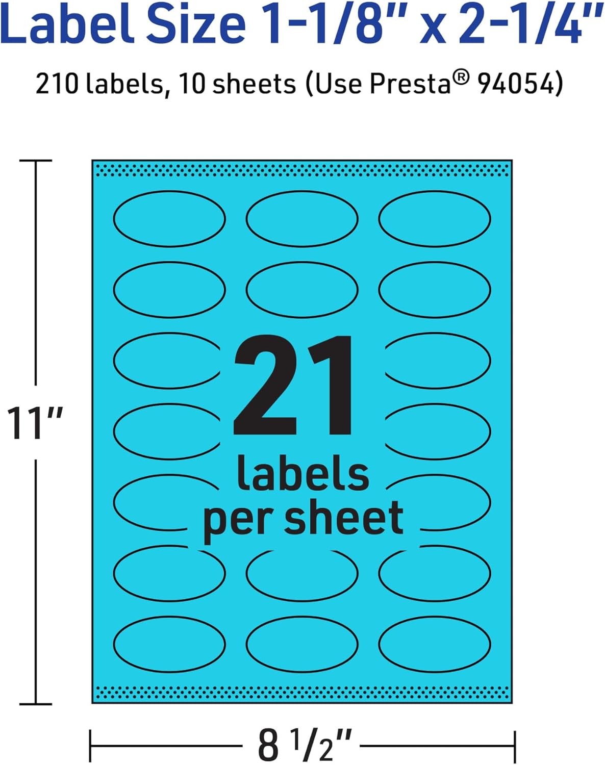 Avery Printable Oval Labels, Sure Feed Technology, 1-1/8" x 2-1/4", Bright Blue Labels, Print-to-The-Edge