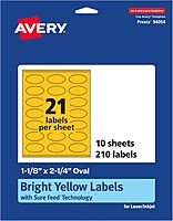 Avery Printable Oval Labels, Sure Feed Technology, 1-1/8" x 2-1/4", Bright Yellow Labels, Print-to-The-Edge