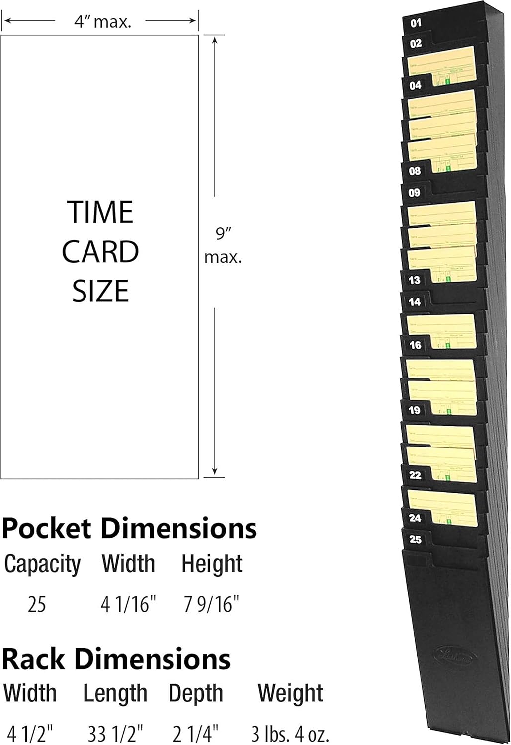Lathem Time Card Rack Expandable System, 25 Pockets, Durable Construction with Mounting Hardware, Holds up to 9 Inch Cards