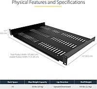 StarTech.com 1U Server Rack Shelf - Universal Vented Rack Mount Cantilever Tray for 19" Network Equipment Rack & Cabinet - Durable Design - Weight Capacity 55lb/25kg - 12" Deep (SHELF-1U-12-FIXED-V)