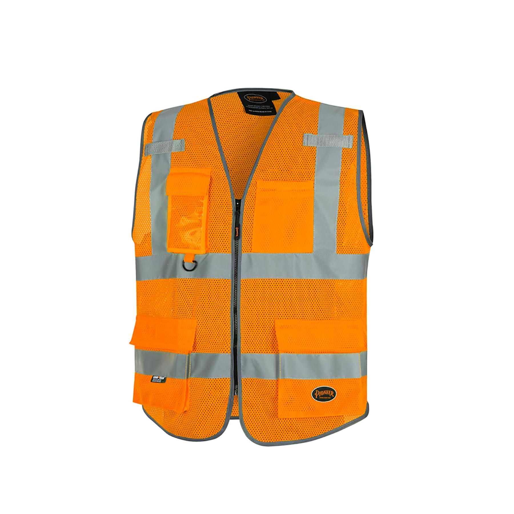 PIONEER Hi-Vis Reflective Mesh Safety Vest with 9 Pockets and Zipper