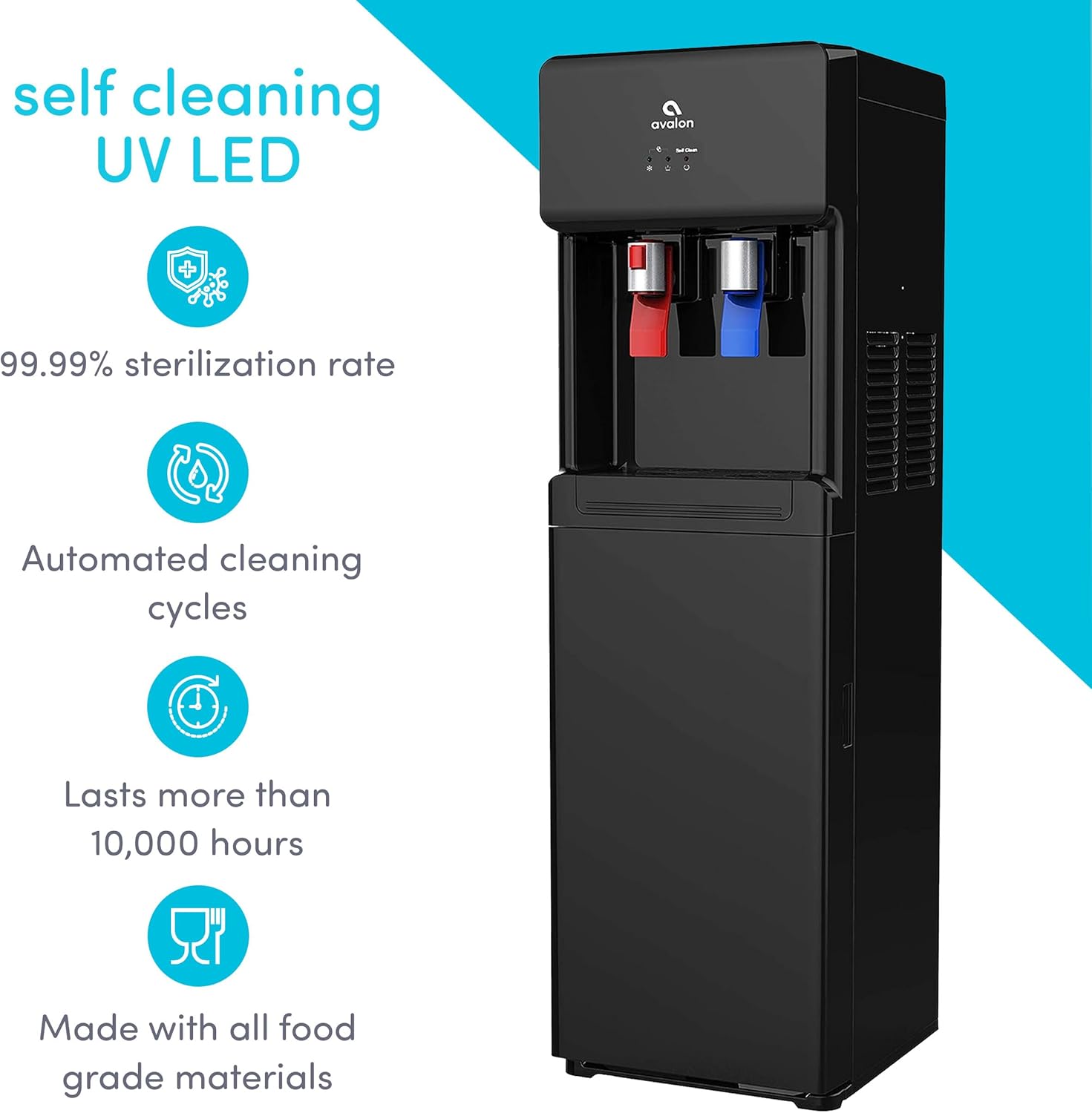 Avalon A6BLWTRCLRBLK Touchless Bottom Loading Cooler Dispenser-Hot & Cold Water, Child Safety Lock, Innovative Slim Design