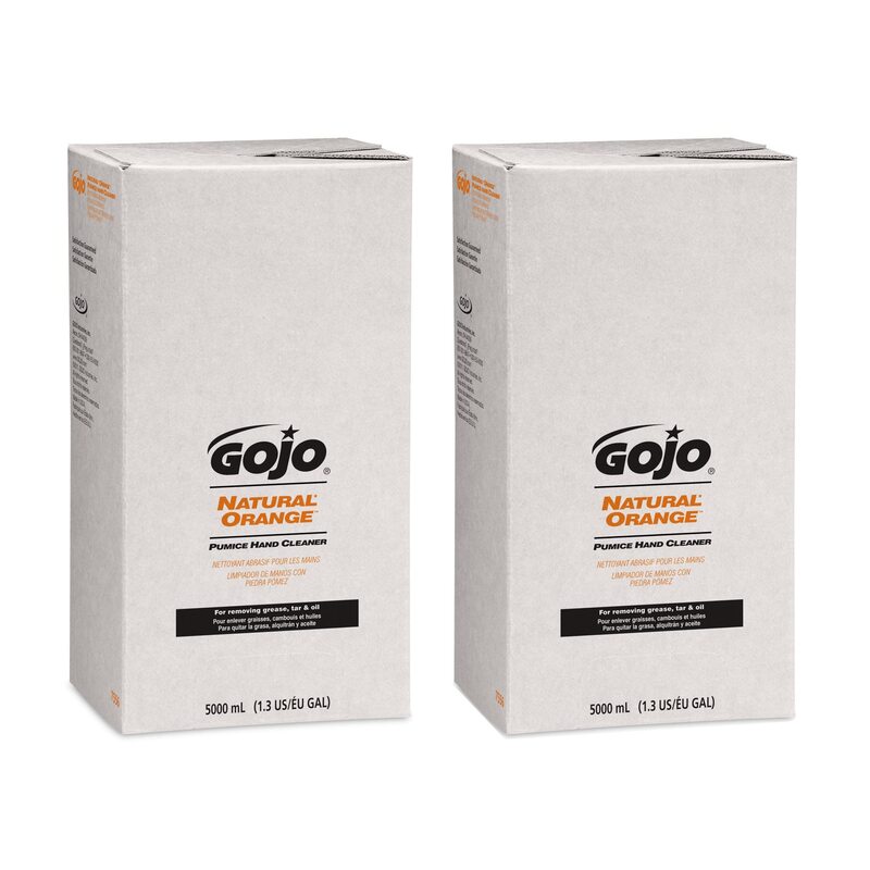 GOJO NATURAL ORANGE Pumice Hand Cleaner, 5000 mL Quick Acting Lotion Hand Cleaner Refill PRO TDX Dispenser (Pack of 2) - 7556-02 Orange Citrus 169.07 Fl Oz (Pack of 2)