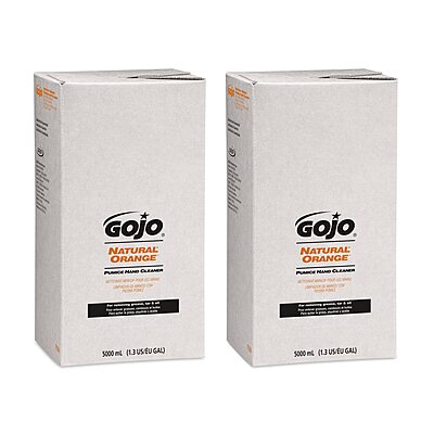 GOJO NATURAL ORANGE Pumice Hand Cleaner, 5000 mL Quick Acting Lotion Hand Cleaner Refill PRO TDX Dispenser (Pack of 2) - 7556-02 Orange Citrus 169.07 Fl Oz (Pack of 2)