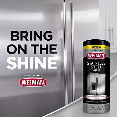 Weiman Stainless Steel Cleaner, 30 Count Cleaning Wipes, Removes Dirt, Grime, and Grease, No Streaks or Residue