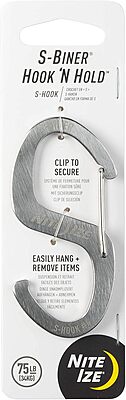 Nite Ize S-Biner Hook 'N Hold S-Hook, Stainless Steel S-Hook, Holds Pans, Tools and Plants, Stainless 1 Count (Pack of 1)