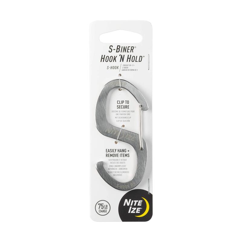 Nite Ize S-Biner Hook 'N Hold S-Hook, Stainless Steel S-Hook, Holds Pans, Tools and Plants, Stainless 1 Count (Pack of 1)