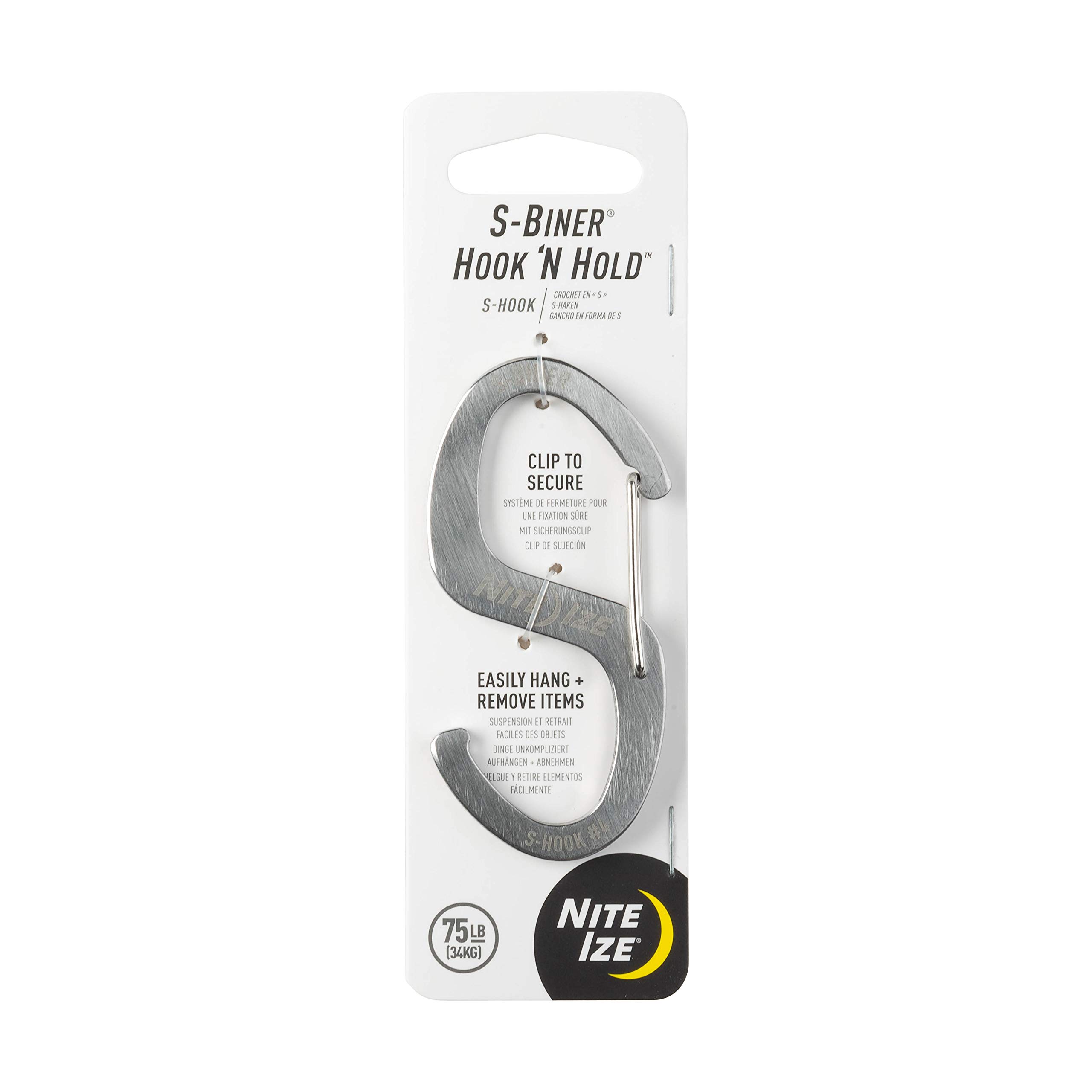 Nite Ize S-Biner Hook 'N Hold S-Hook, Stainless Steel S-Hook, Holds Pans, Tools and Plants, Stainless 1 Count (Pack of 1)