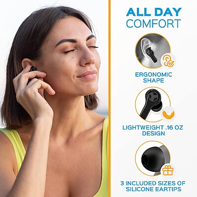 Treblab WX8 - True Wireless Earbuds with Pure Sound, Soft Silicone Ear Buds, IPX8 Waterproof, 28H Play, Wireless Charging