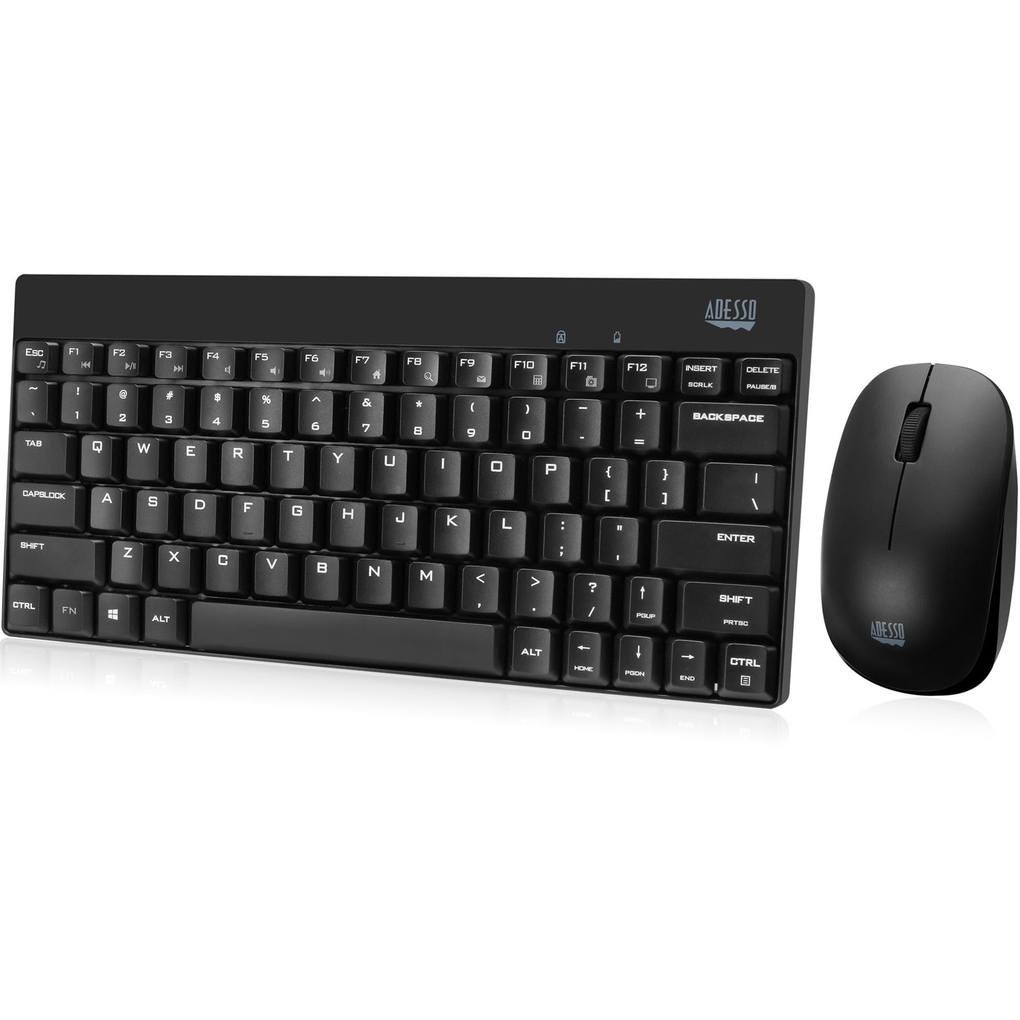 WKB-1100CB Natural Ergonomic Wireless Spill Resistant Mini Keyboard & Mouse Combo,Black