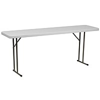 Flash Furniture Kathryn 6' Rectangular Plastic Folding Table, Long Plastic Foldable Table for Indoor/Outdoor Events, White Granite White 18"W x 72"L