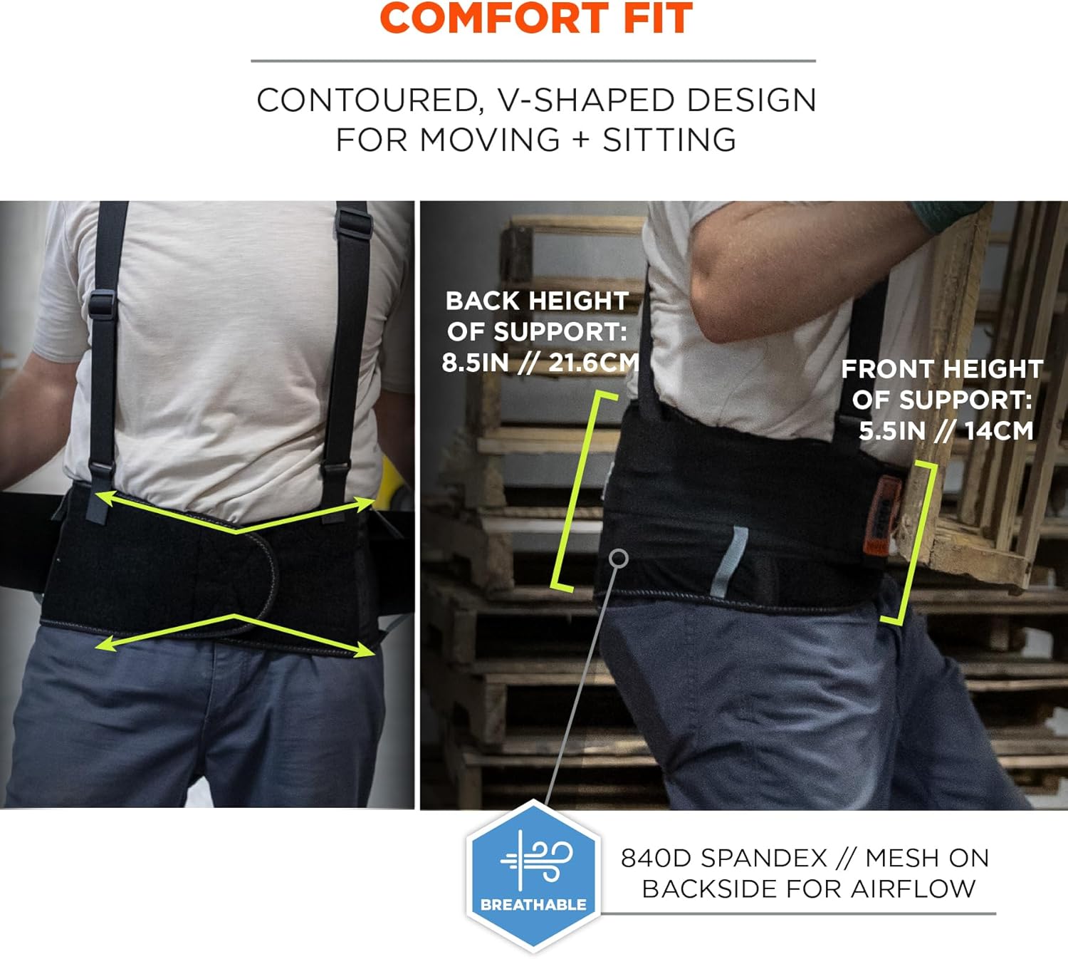 Ergodyne ProFlex 2000SF Back Support Brace, 8.5" V-shaped Spandex