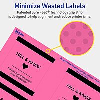 Avery Printable Square Labels, Sure Feed Technology, 3" x 3", Bright Pink Labels, Print-to-The-Edge, Laser/Inkjet Printable, 60 Total, Great for Jars and Packaging 60 labels