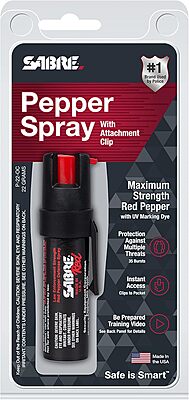 SABRE RED Compact Pepper Spray, Max Police Strength OC Spray with UV Dye, Compact Belt Clip For Easy Carry & Fast Access