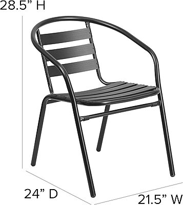 Flash Furniture Lila Black Metal Restaurant Stack Chair with Aluminum Slats Black Set of 1