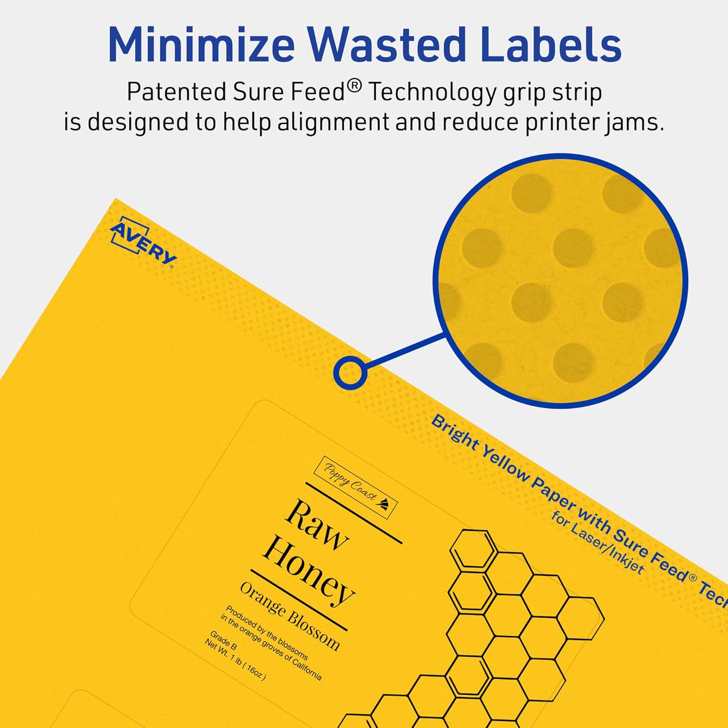 Avery Printable Rectangle Labels, Sure Feed Technology, 2-1/2" x 4", Bright Yellow Labels, Print-to-The-Edge