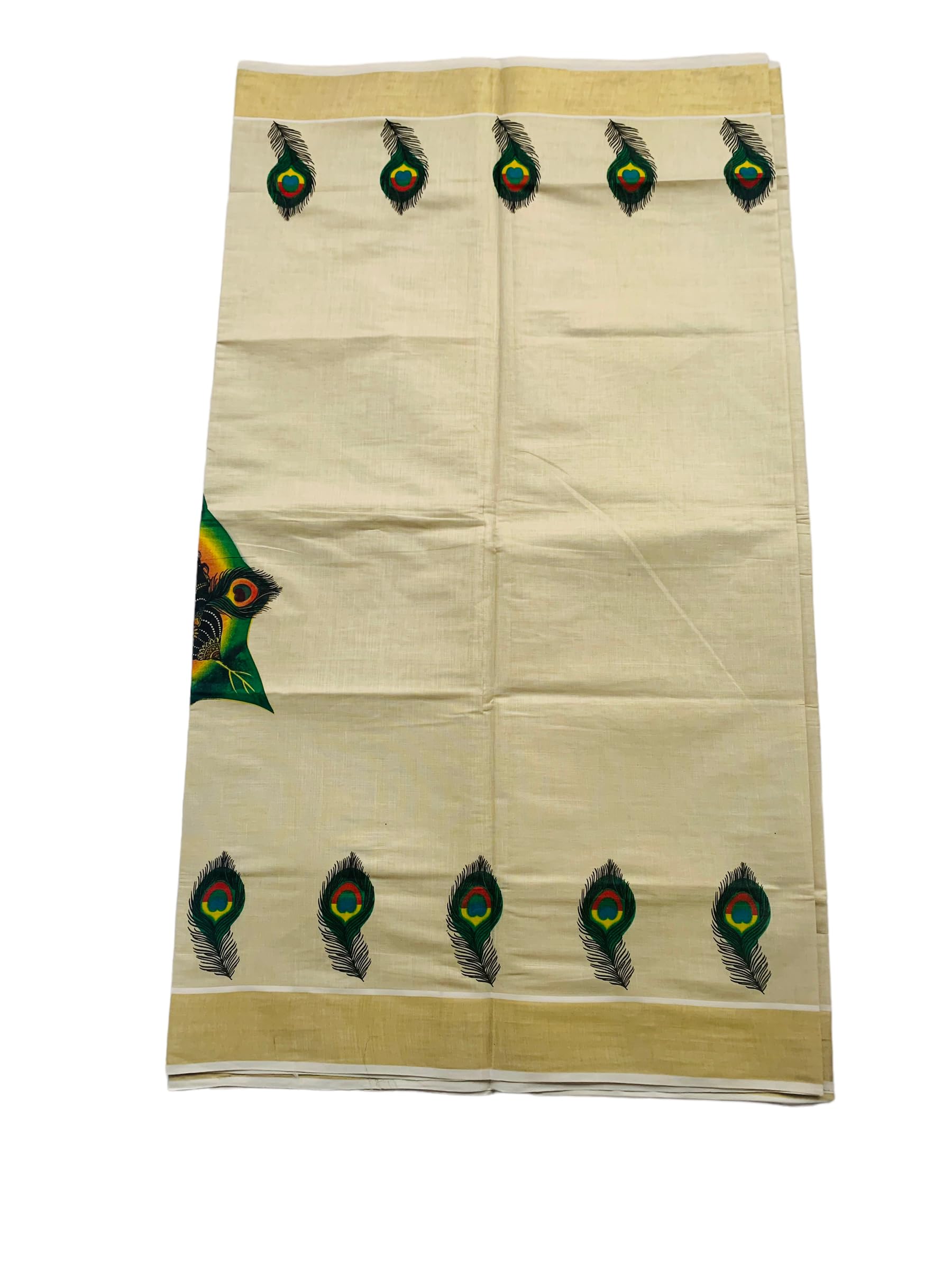 Kuthampully Kerala Kasavu Saree Tissue Mural Painted | Traditional South Indian Saree | Onam Saree - Multicolor KTM-714