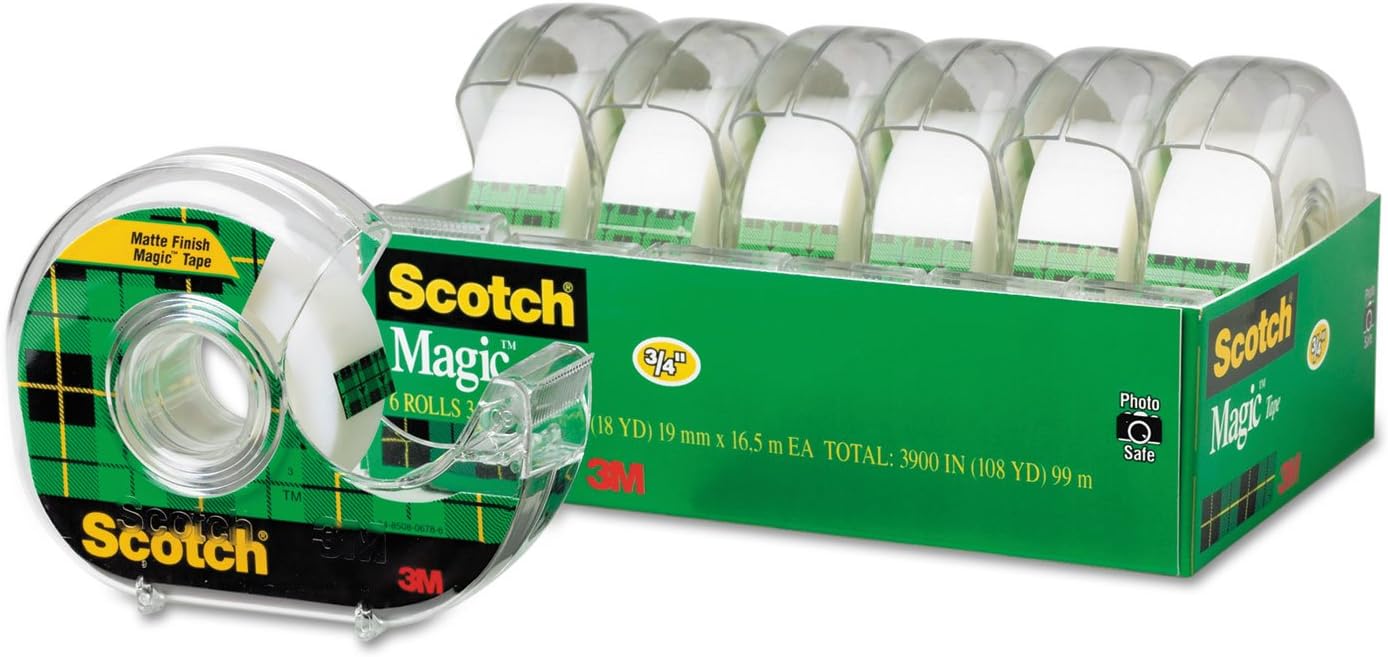 Scotch 6122 Magic Tape & Refillable Dispenser, 3/4-Inch x 650-Inch, 1-Inch Core, Clear, 6/Pack