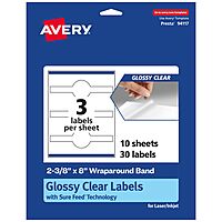 Avery Glossy Clear Wraparound Band Labels, Sure Feed Technology, 2-3/8" x 8"