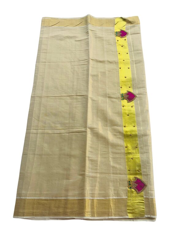 Kuthampully Kerala Sarees For Womens | Handcrafted Palakka Saree | Traditional Printed Saree For Women | Kerala Tissue Saree With Running Blouse | South Indian Zari Kasavu | KTM-599, (Pink)