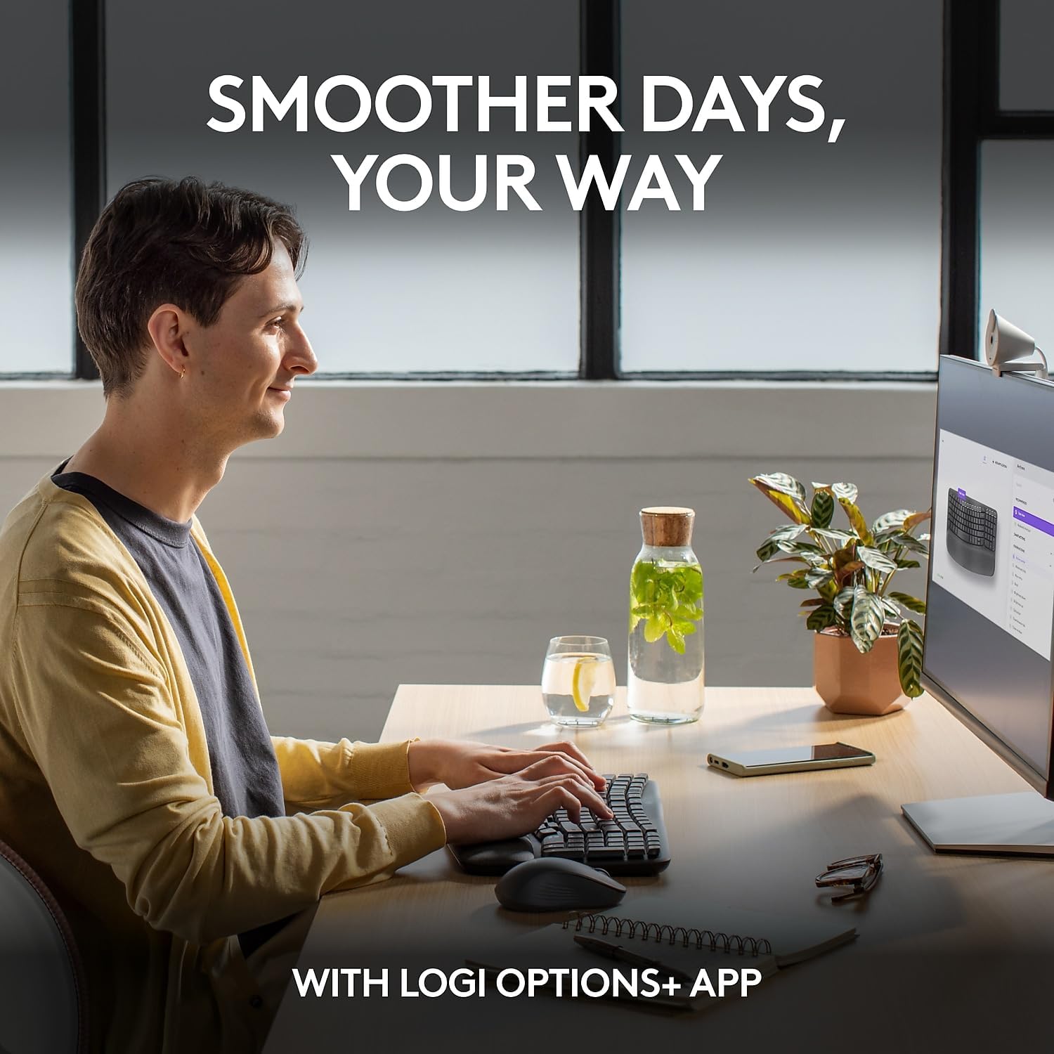 Logitech Wave Keys MK670 Wireless Ergonomic Keyboard And Signature M550 L Wireless Mouse Combo, Graphite, 920-012059