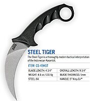Cold Steel Steel Tiger 4.75'' Japanese Aus8A Stainless Steel W/ Stonewashed Finish Karambit Shape Fixed Blade Tactical