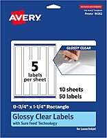 Avery Glossy Clear Rectangle Labels, Sure Feed Technology, 9.75" x 1.25", Print-to-The-Edge, Laser/Inkjet Printable