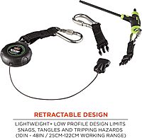 Ergodyne - 19300 Squids 3000 Retractable Lanyard with Carabiner Mount and Attachment End, Tool Weight Capacity 1 lbs,Black