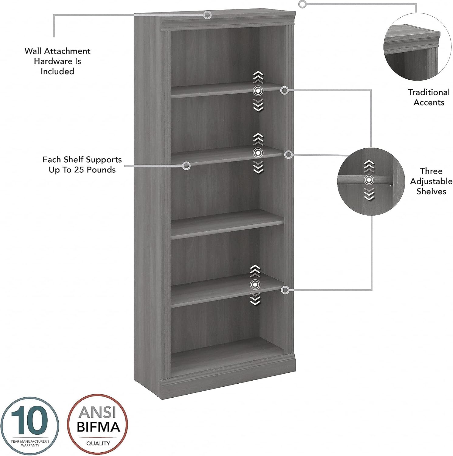 BUSH FURNITURE Saratoga Tall 5 Shelf Bookcase
