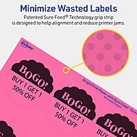 Avery Printable Round Scalloped Labels, Sure Feed Technology, 2-1/2 in, Bright Pink, Print-to-the-Edge