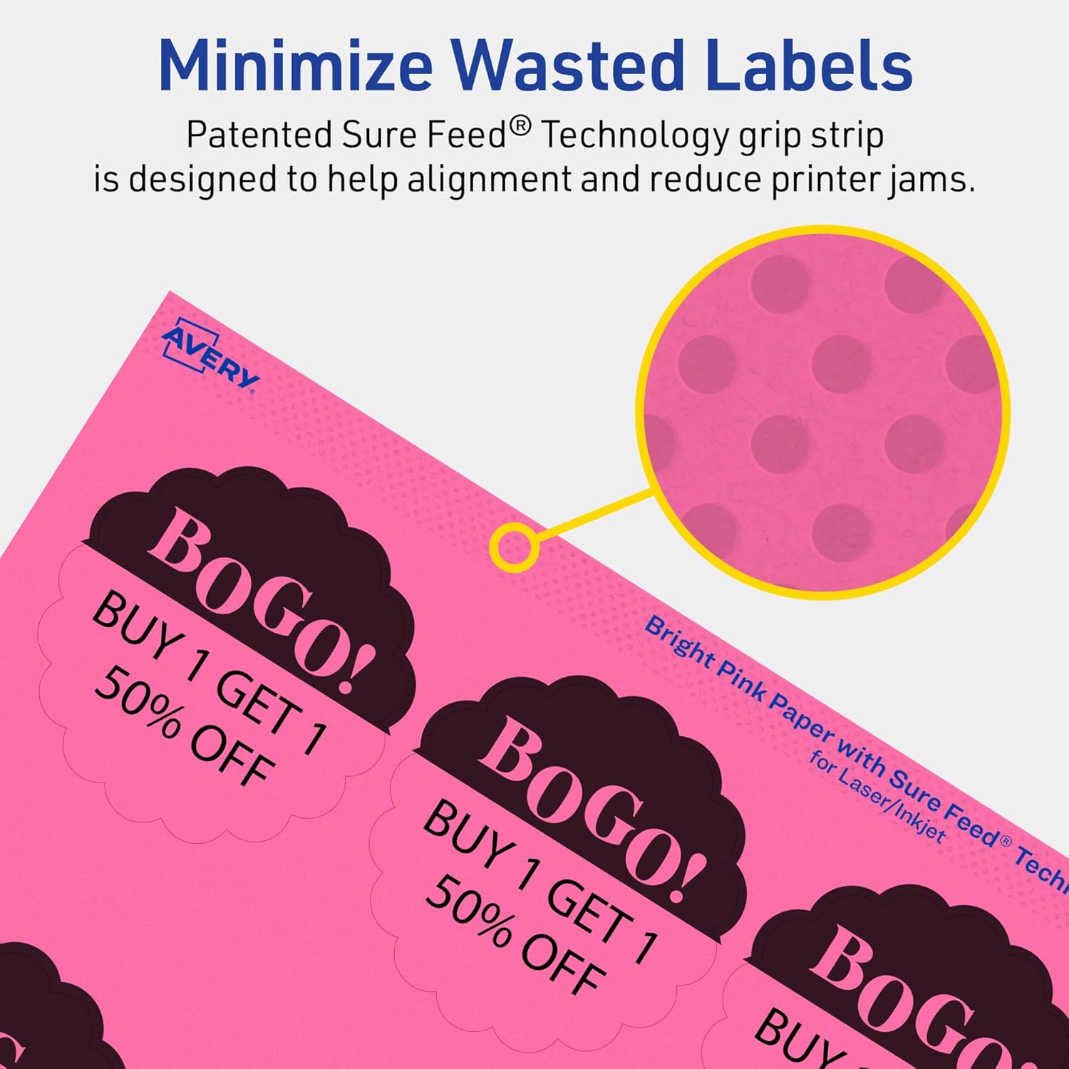 Avery Printable Round Scalloped Labels, Sure Feed Technology, 2-1/2 in, Bright Pink, Print-to-the-Edge