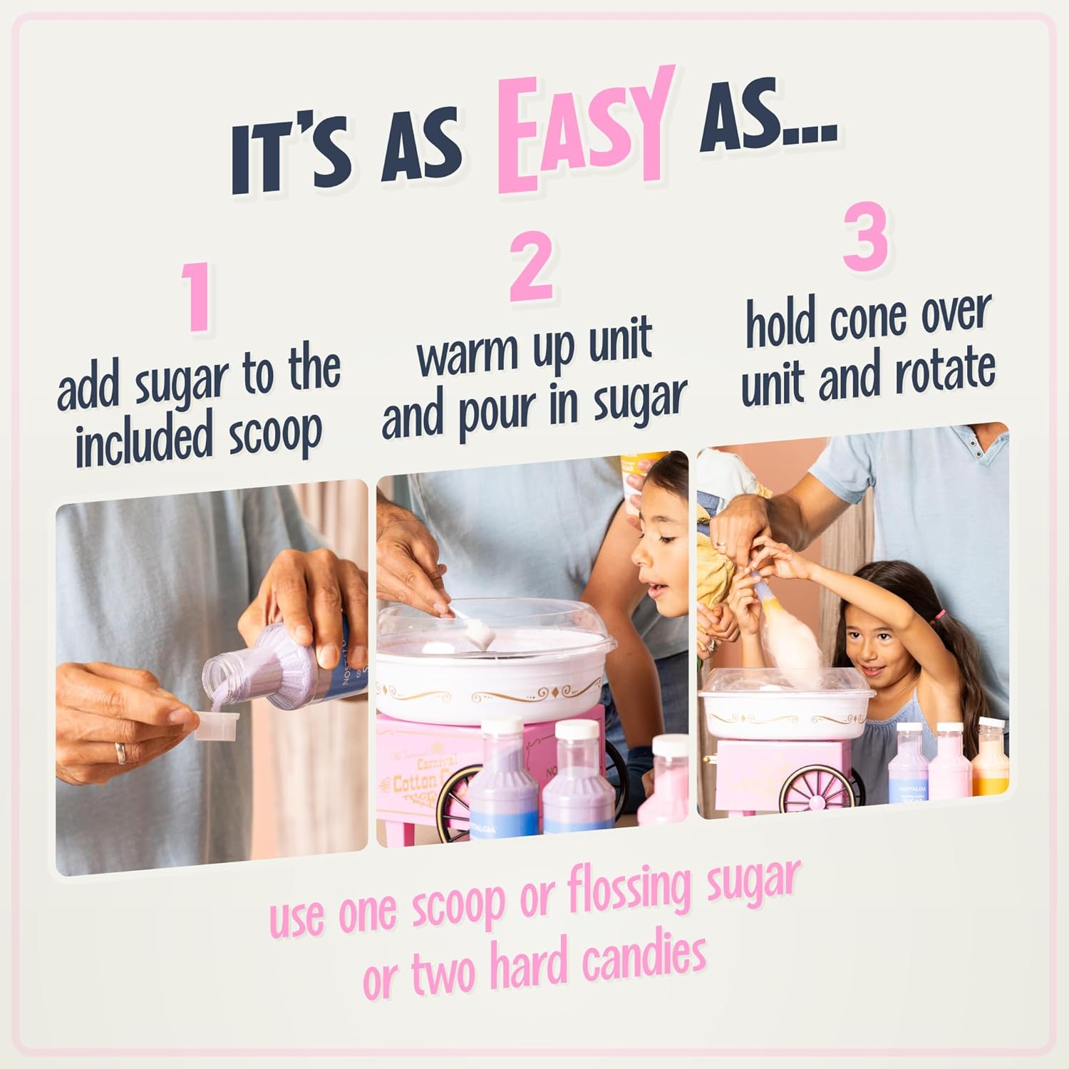 Nostalgia Cotton Candy Machine - Retro Cotton Candy Machine for Kids with 2 Reusable Cones, 1 Sugar Scoop