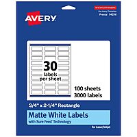 Avery Matte White Rectangle Labels, Sure Feed Technology, 0.75" x 2.25", Permanent Adhesive, Laser/Inkjet Printable