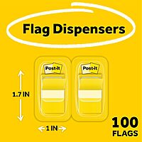 Post-it Flags, 50/Dispenser, 2 Dispensers/Pack, 1 in Wide, Yellow (680-YW2) 100 Flags Yellow