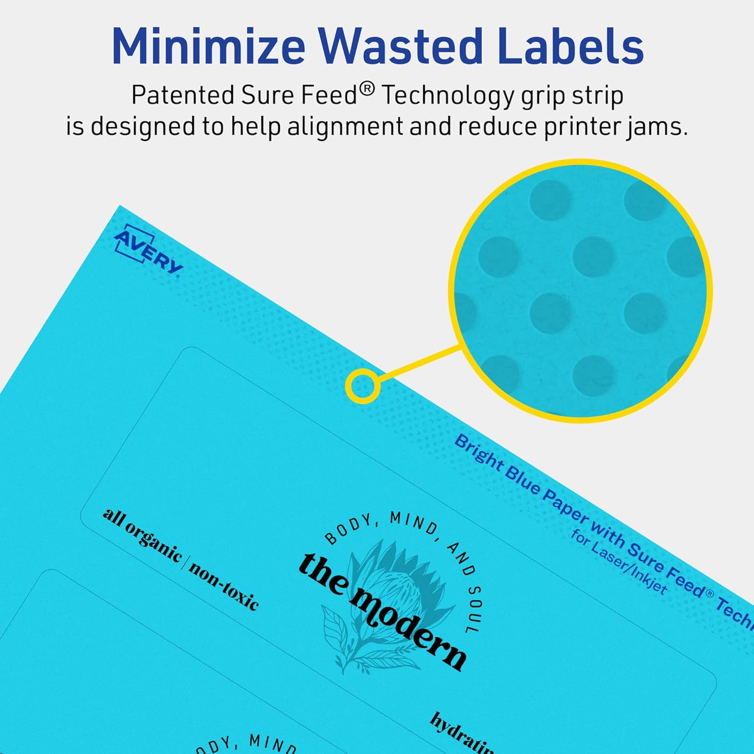 Avery Printable Rectangle Labels, Sure Feed Technology, 2" x 6", Bright Blue, Print-to-The-Edge, Laser/Inkjet Printable