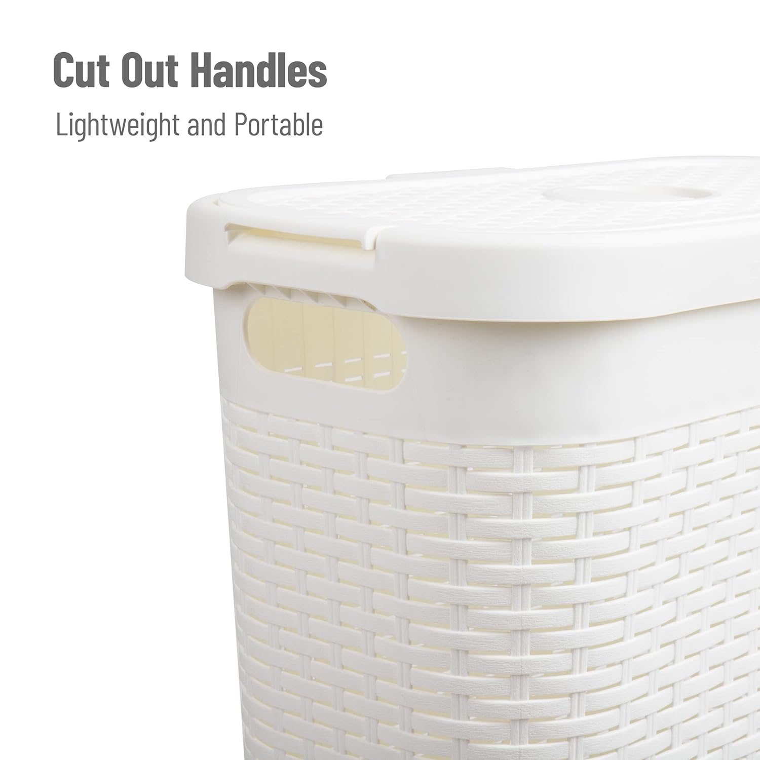 Mind Reader 40L Slim Laundry Hamper with Lid, Wicker-Style Plastic