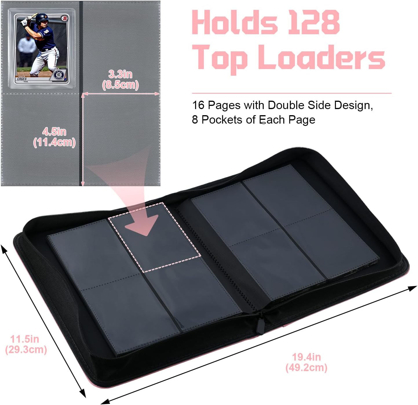 WITHYU Toploader Binder - 128 Card Capacity - Pink