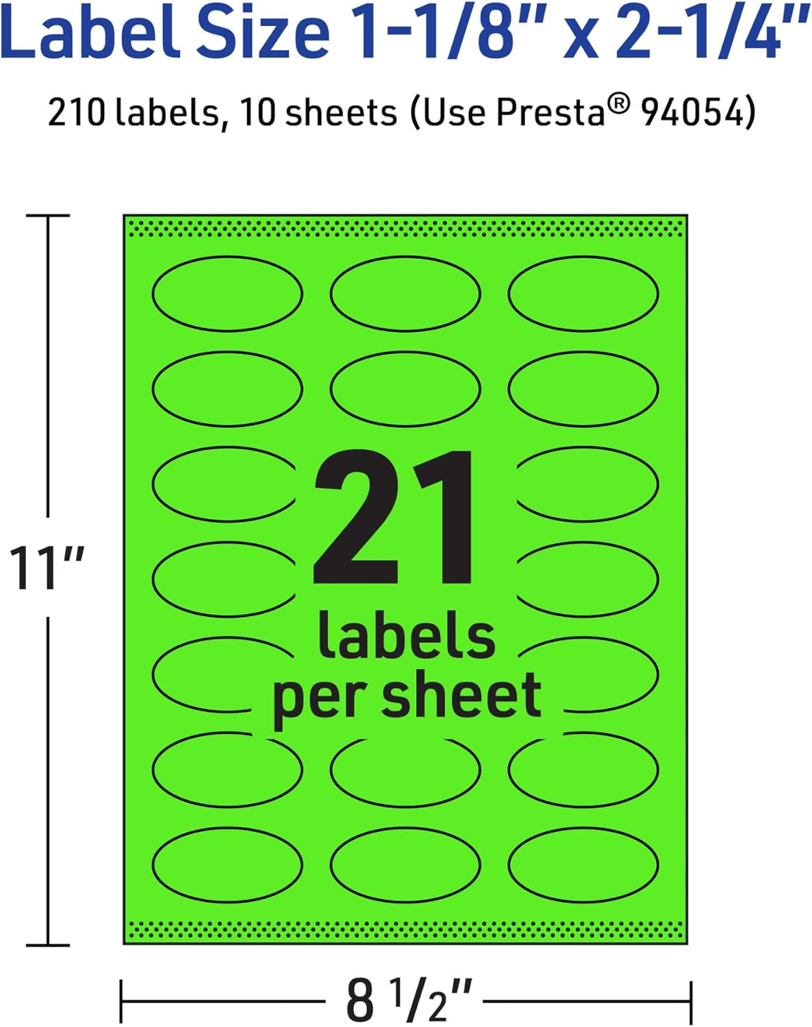 AVERY Oval Printable Labels, Sure Feed Technology, 1-1/8 x 2-1/4, Neon Green, Matte