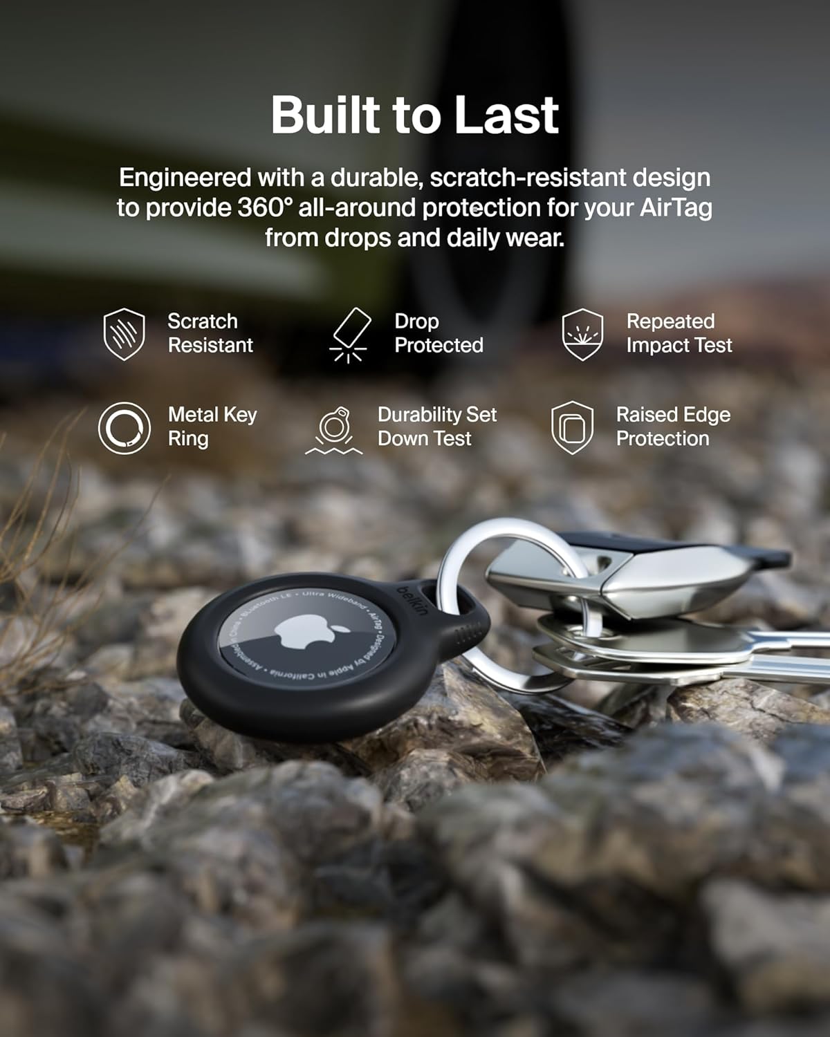 Belkin Apple AirTag Secure Holder with Key Ring - Durable Scratch-Resistant Case with Open Face & Raised Edges