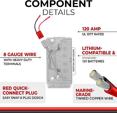 RCE12VB8-12 Volt 8 Gauge Quick Connect Wire Connector for Trolling Motors, RVs, ATVs