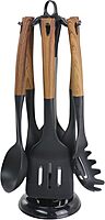 Megachef Nylon Tool Cookware Utensil Set, 7 Piece, Black and Wood Texture