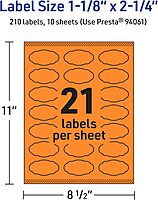 Avery Printable Oval Scalloped Labels, Sure Feed Technology, 1-1/8" x 2-1/4", Bright Orange, Print-to-The-Edge