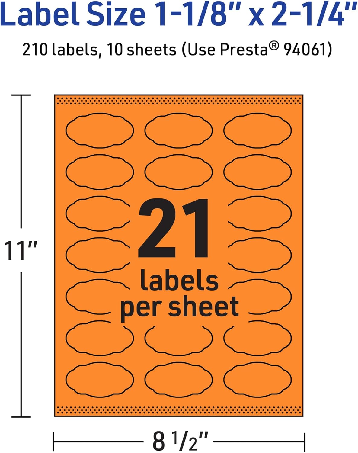 Avery Printable Oval Scalloped Labels, Sure Feed Technology, 1-1/8" x 2-1/4", Bright Orange, Print-to-The-Edge