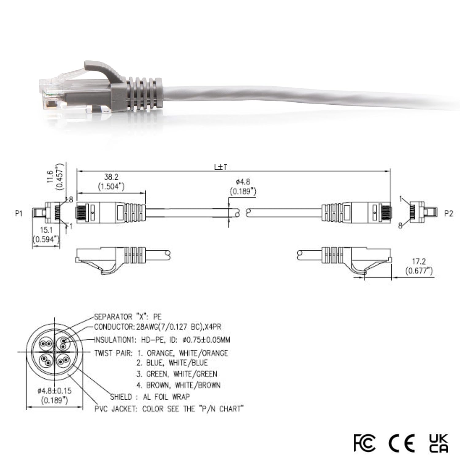 C2G Cat6a Snagless Unshielded (UTP) Slim Ethernet Patch Cable