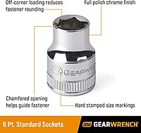 GEARWRENCH 1/2" Drive 6 Point Standard SAE Socket 15/16" - 80610D , Black