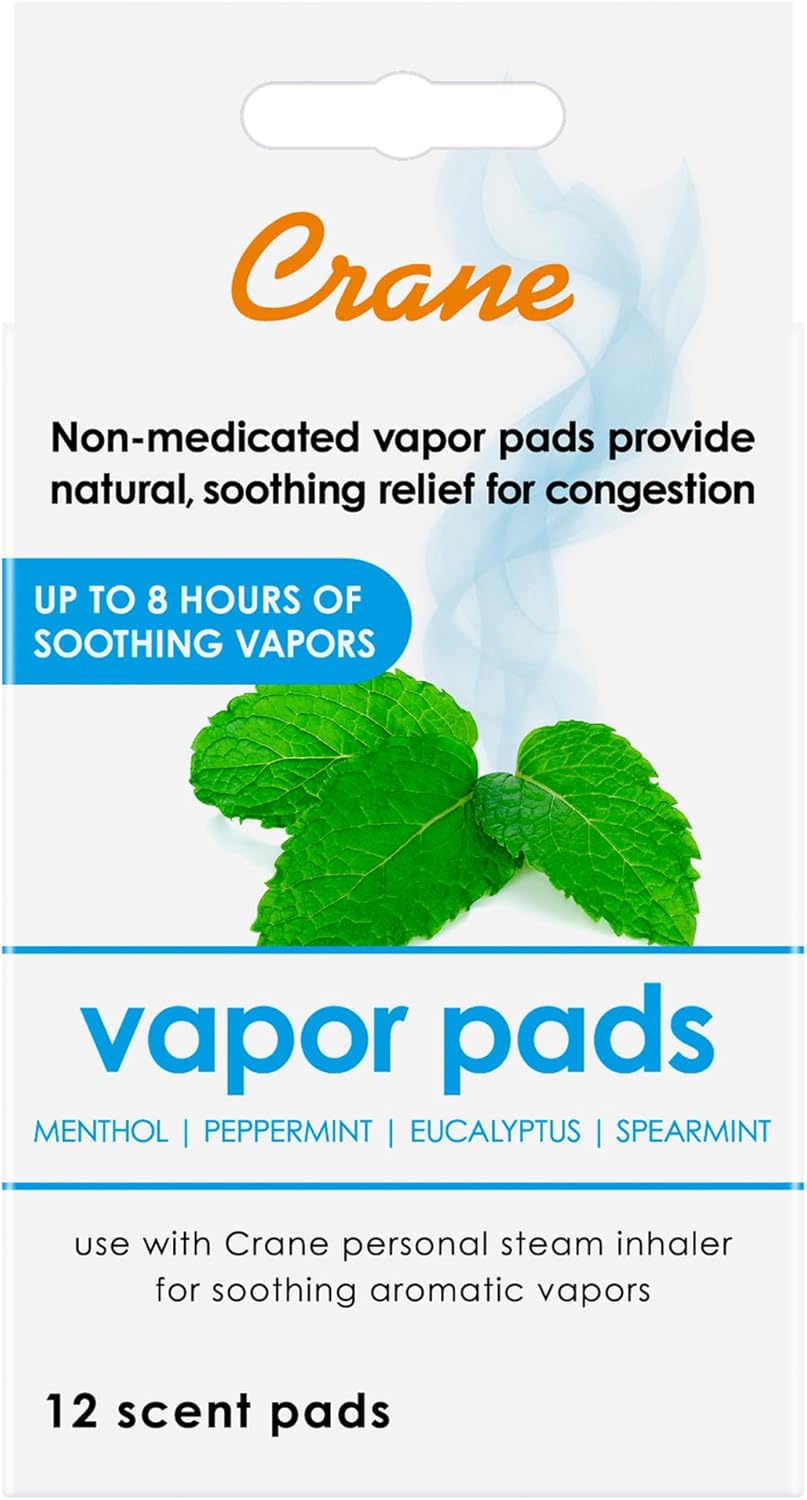 Crane Menthol-Eucalyptus Universal Vapor Pads, 12 Pack, for use Droplets, Corded Inhaler, Warm Mist humidifier